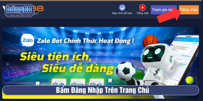 Bấm chọn Đăng nhập trên trang chủ