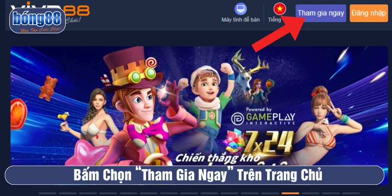 Vào trang chủ và bấm yêu cầu tạo tài khoản đặt cược